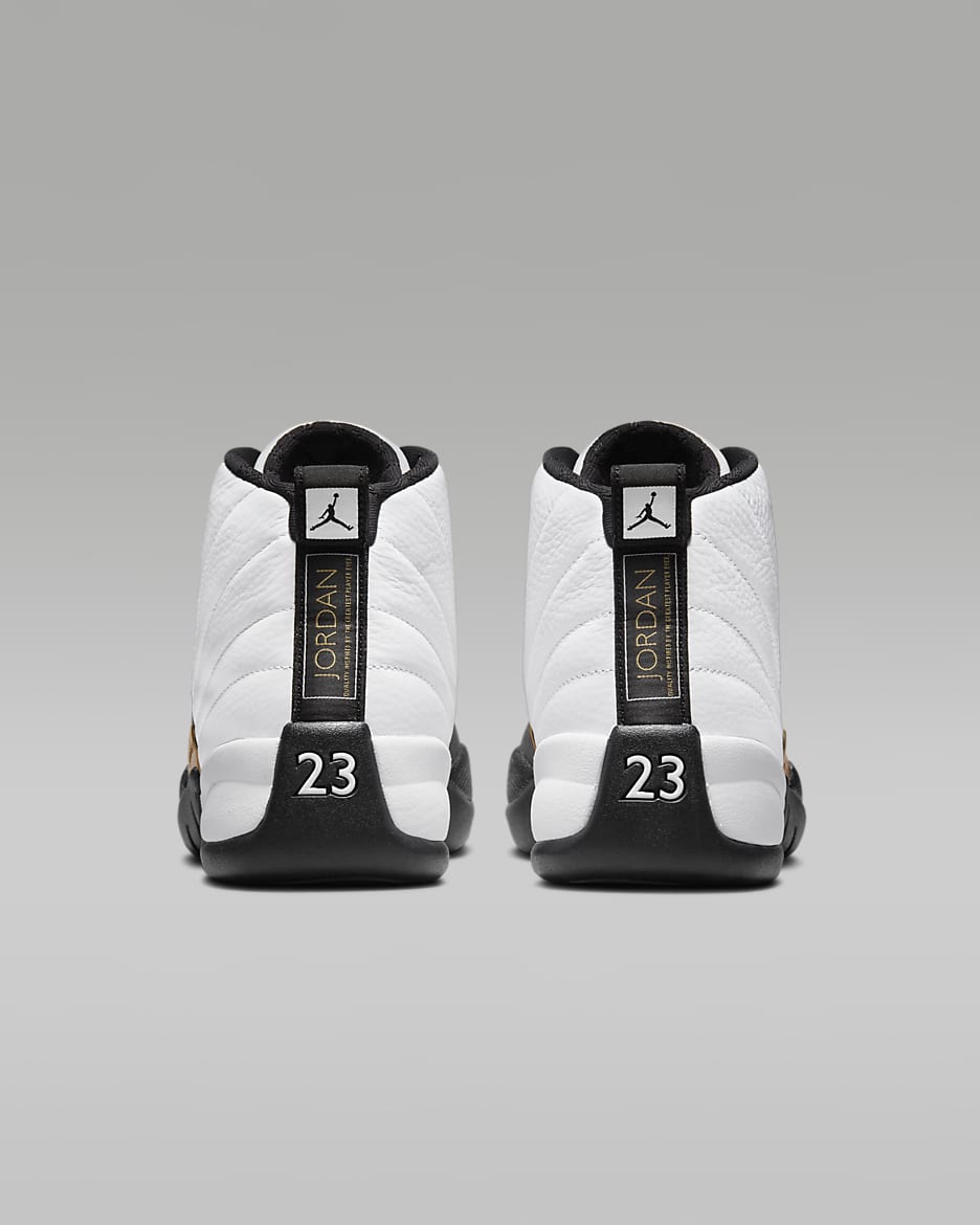 Nike men's air jordan 12 retro black/white-metallic gold top